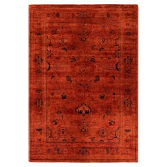 Contemporary Overdyed Hand Knotted Wool Red Area Rug