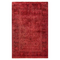 Contemporary Overdyed Hand Knotted Wool Red Area Rug