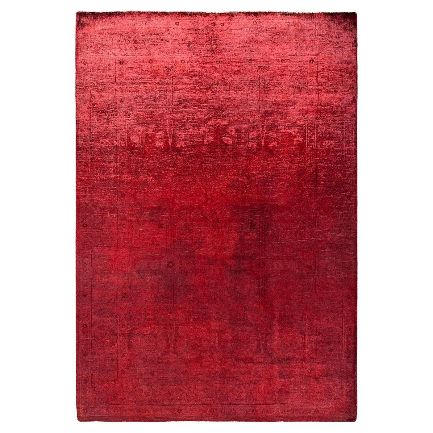 Contemporary Overdyed Hand Knotted Wool Red Area Rug