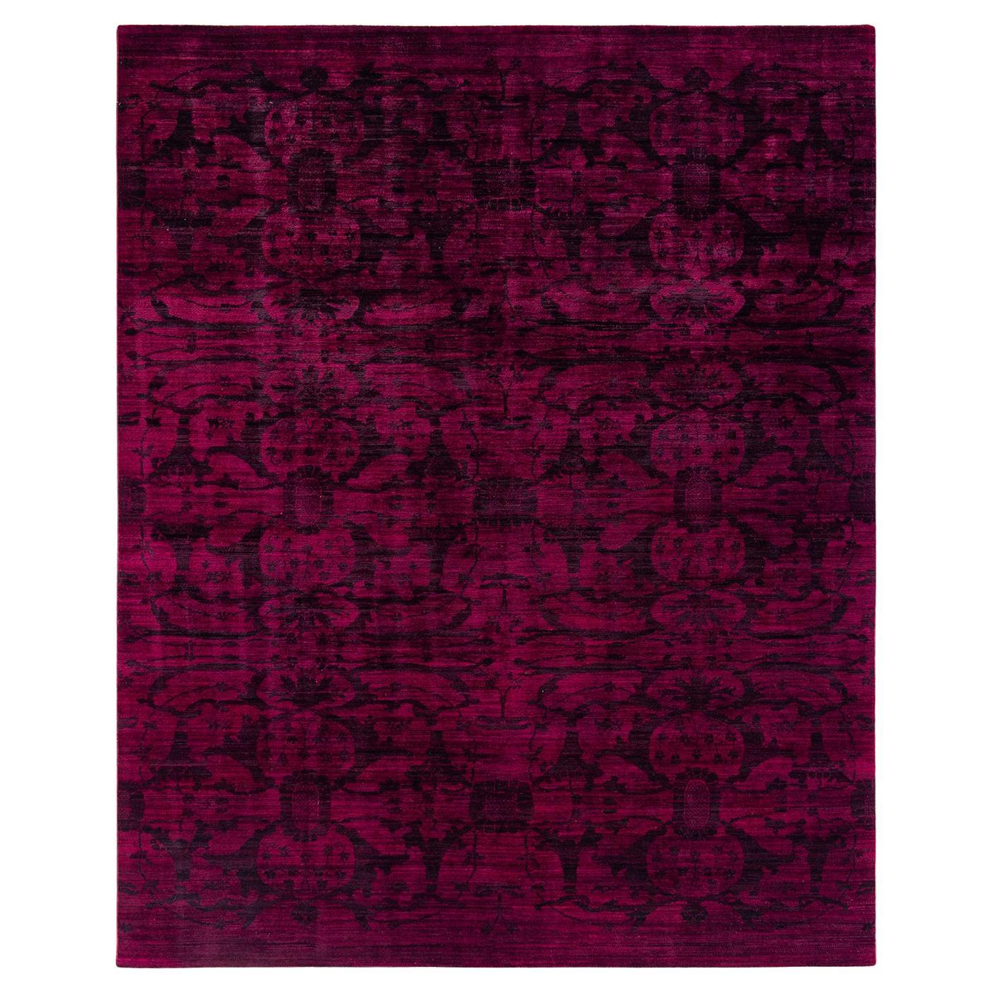 Contemporary Overdyed Hand Knotted Wool Red Area Rug