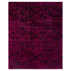 Contemporary Overdyed Hand Knotted Wool Red Area Rug