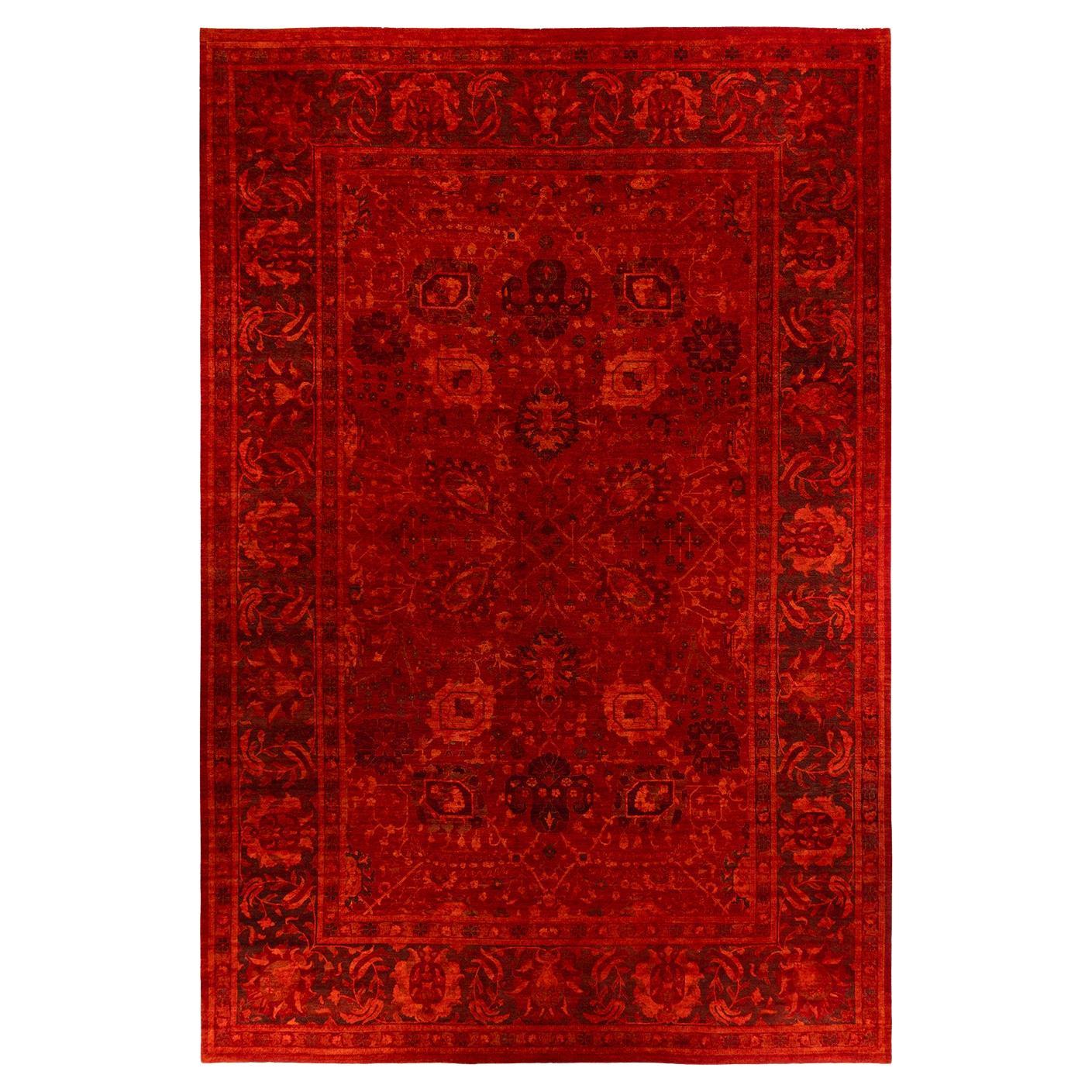 Contemporary Overdyed Hand Knotted Wool Red Area Rug For Sale