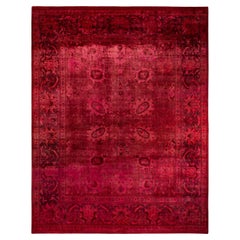 Contemporary Overdyed Hand Knotted Wool Red Area Rug