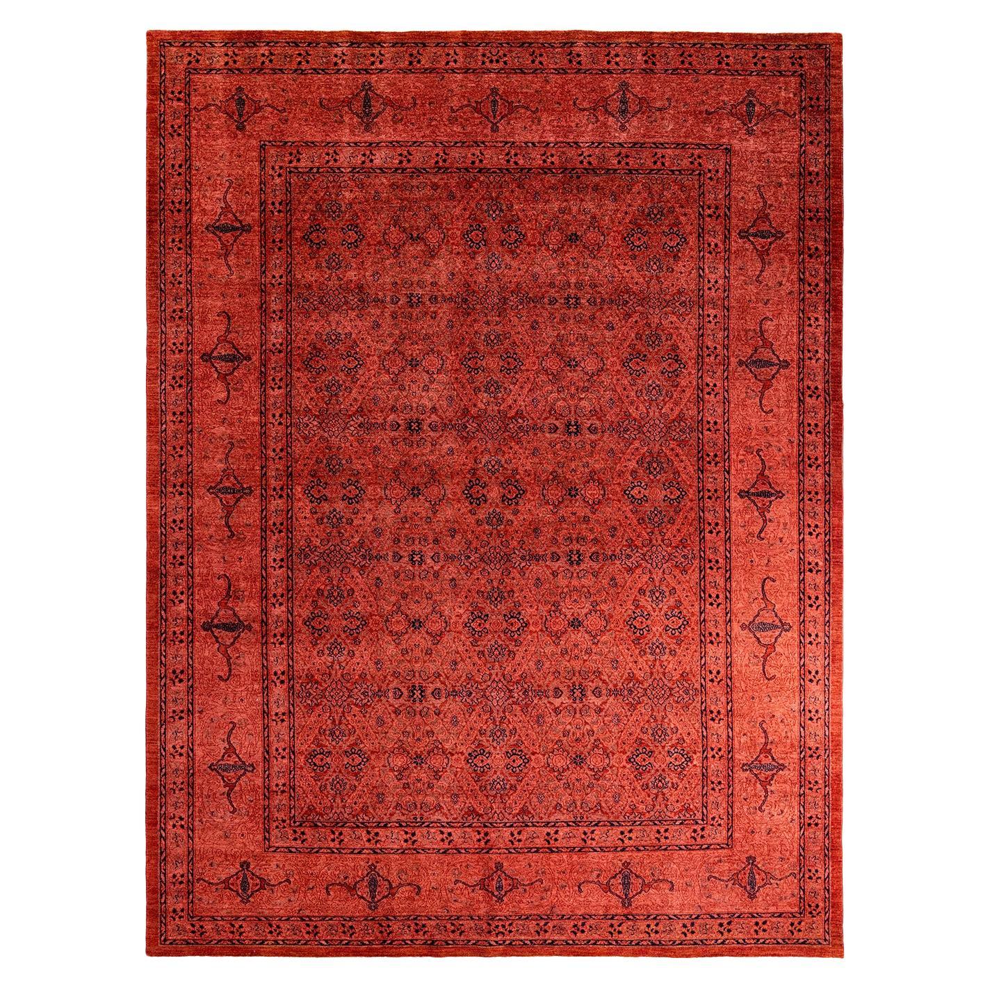 Contemporary Overdyed Hand Knotted Wool Red Area Rug