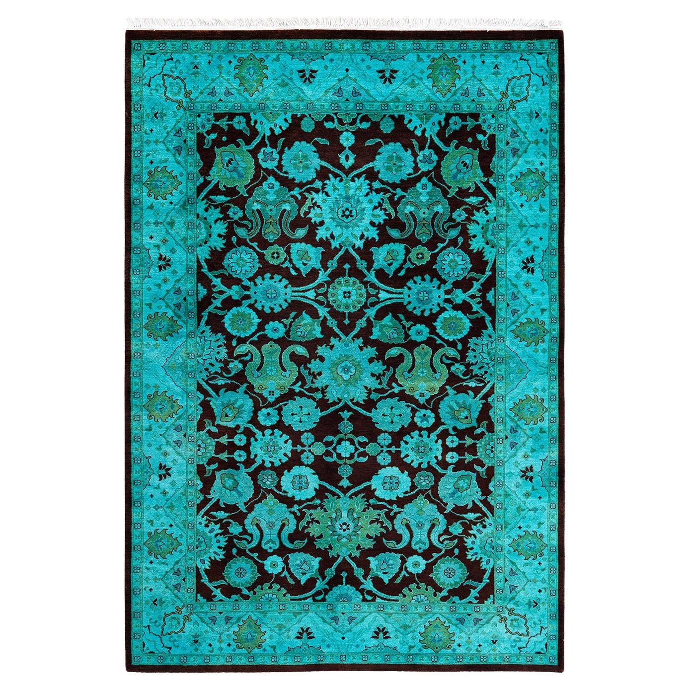 Contemporary Overdyed Hand Knotted Wool Red Area Rug For Sale