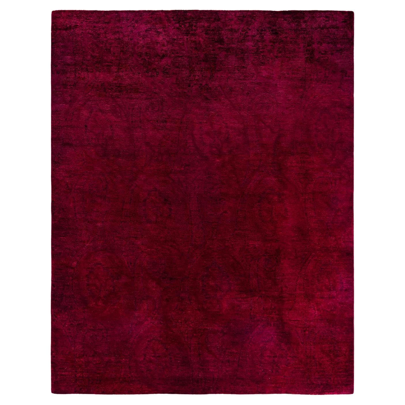Contemporary Overdyed Hand Knotted Wool Red Area Rug