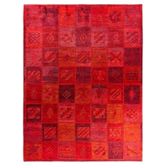 Contemporary Overdyed Hand Knotted Wool Red Area Rug