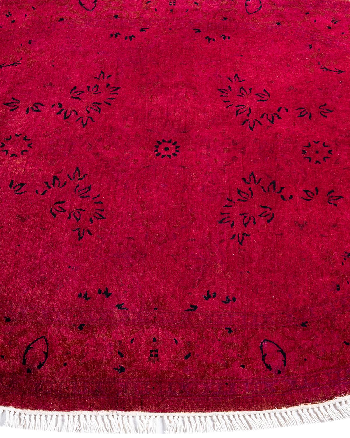 Contemporary Overdyed Hand Knotted Wool Red Oval Area Rug In New Condition For Sale In Norwalk, CT