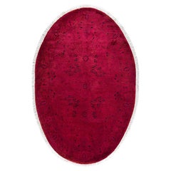 Contemporary Overdyed Hand Knotted Wool Red Oval Area Rug