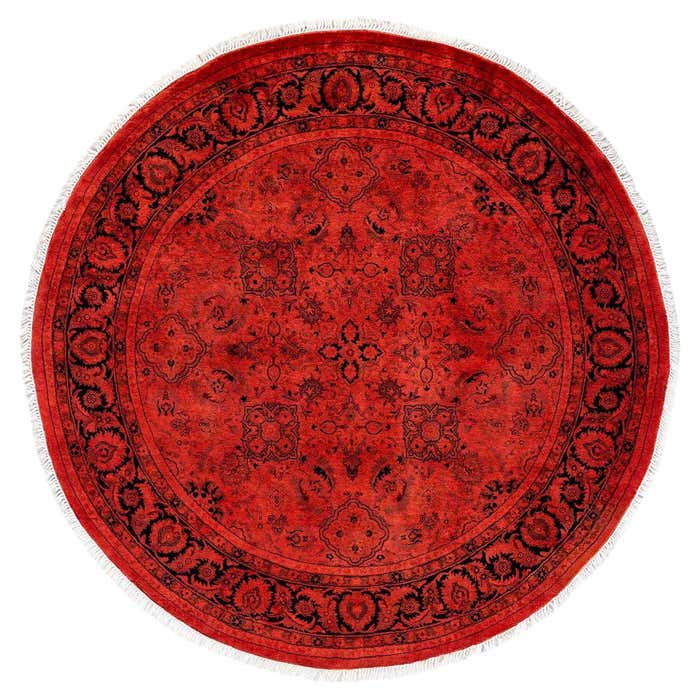 Dredded Rug Contemporary Overdyed Hand Knotted Wool Red Round Area Rug For Sale at ...