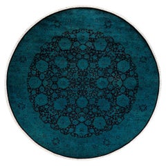 Contemporary Overdyed Hand Knotted Wool Red Round Area Rug
