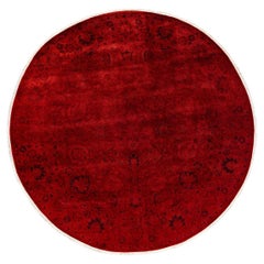 Contemporary Overdyed Hand Knotted Wool Red Round Area Rug