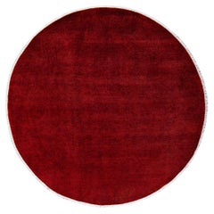 Contemporary Overdyed Hand Knotted Wool Red Round Area Rug