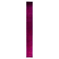 Tapis contemporain en laine surteinte nouée à la main rouge 2' 7" x 23' 4"