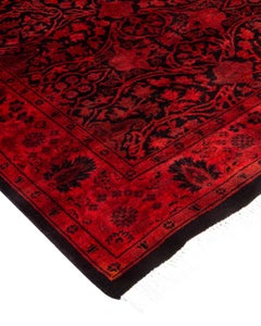 Contemporary Overdyed Hand Knotted Wool Red Runner