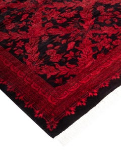 Contemporary Overdyed Hand Knotted Wool Red Runner