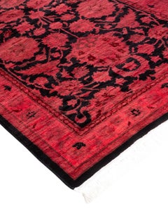 Contemporary Overdyed Hand Knotted Wool Red Runner
