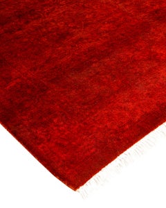 Contemporary Overdyed Hand Knotted Wool Red Runner