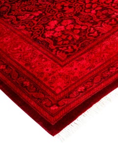 Contemporary Overdyed Hand Knotted Wool Red Runner
