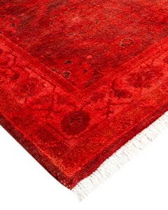 Contemporary Overdyed Hand Knotted Wool Red Runner