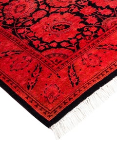 Contemporary Overdyed Hand Knotted Wool Red Runner