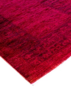 Contemporary Overdyed Hand Knotted Wool Red Runner