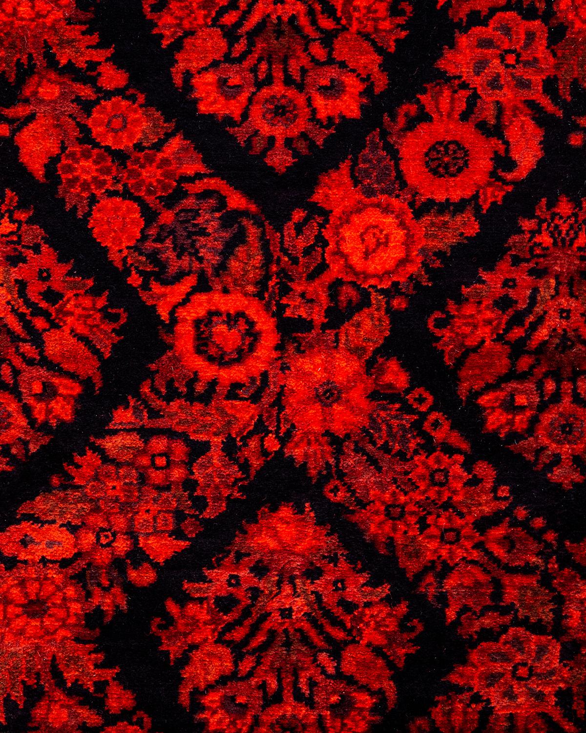 Pakistani Contemporary Overdyed Hand Knotted Wool Red Runner For Sale