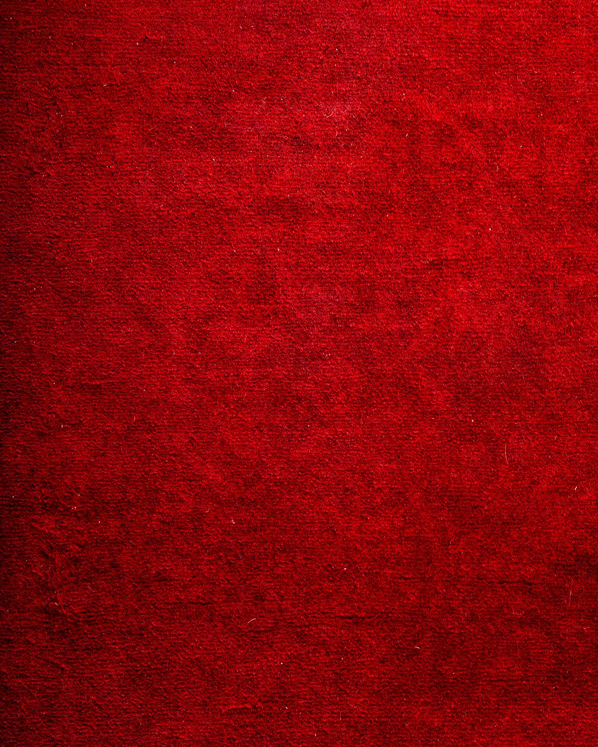 Pakistani Contemporary Overdyed Hand Knotted Wool Red Runner For Sale