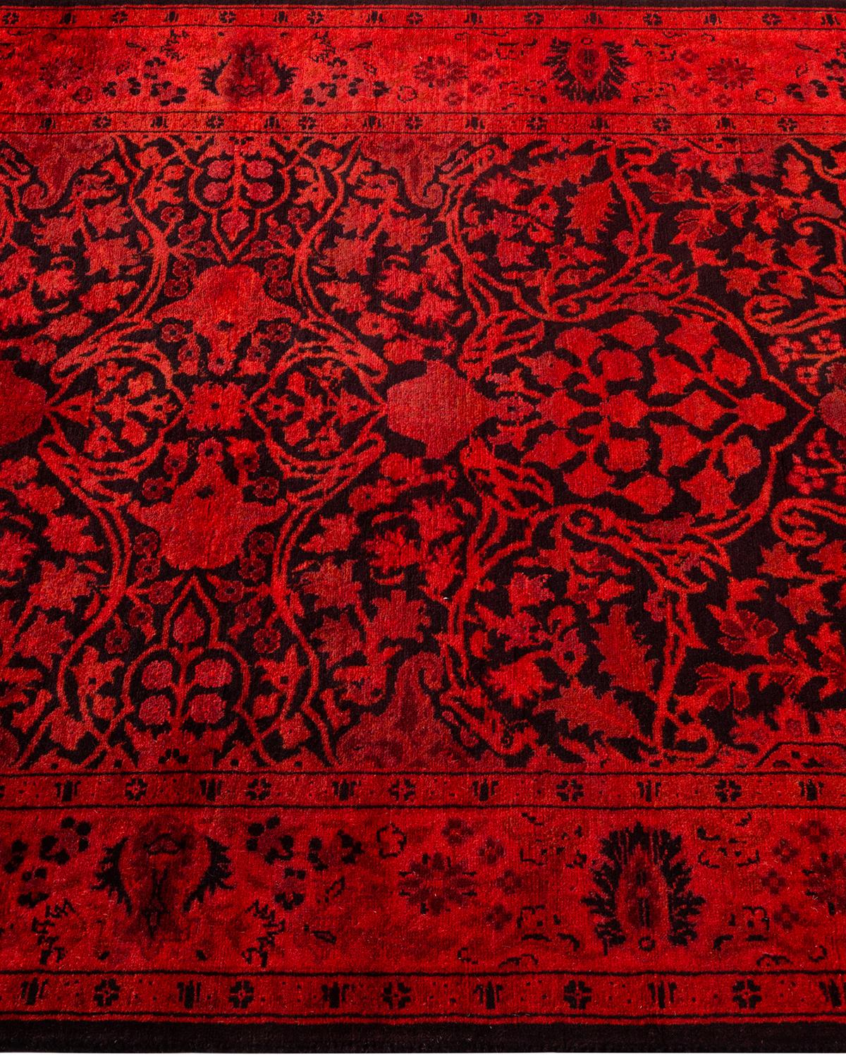 Contemporary Overdyed Hand Knotted Wool Red Runner im Zustand „Neu“ im Angebot in Norwalk, CT