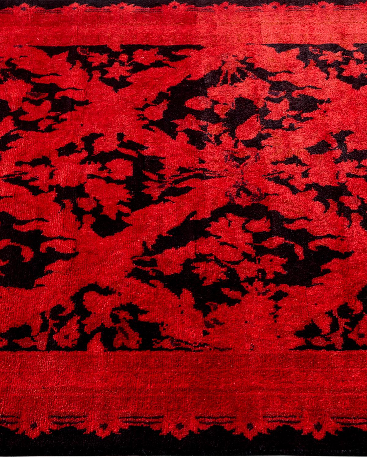 Contemporary Overdyed Hand Knotted Wool Red Runner In New Condition For Sale In Norwalk, CT