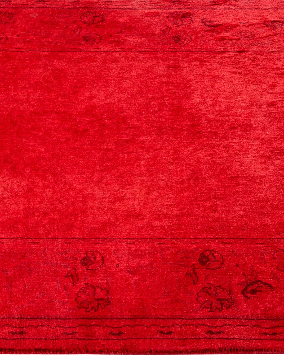 Contemporary Overdyed Hand Knotted Wool Red Runner In New Condition For Sale In Norwalk, CT