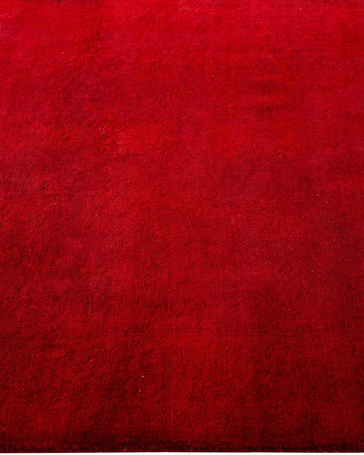 Contemporary Overdyed Hand Knotted Wool Red Runner In New Condition For Sale In Norwalk, CT