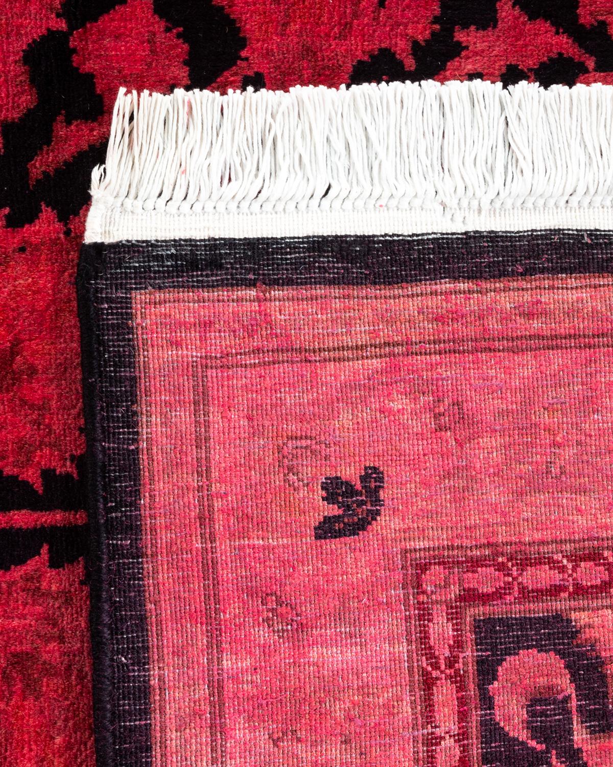 Contemporary Overdyed Hand Knotted Wool Red Runner (21. Jahrhundert und zeitgenössisch) im Angebot