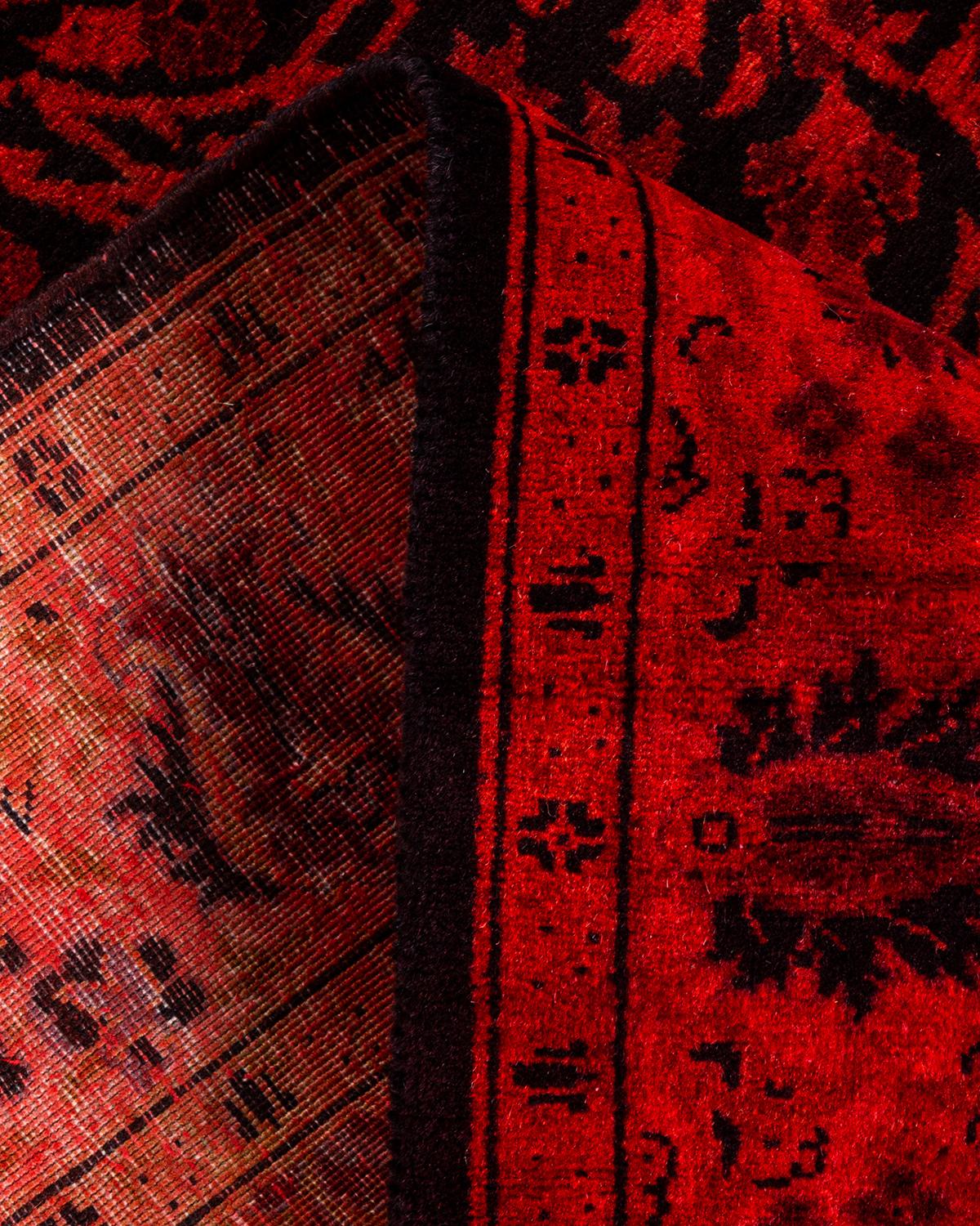 Contemporary Overdyed Hand Knotted Wool Red Runner (Wolle) im Angebot