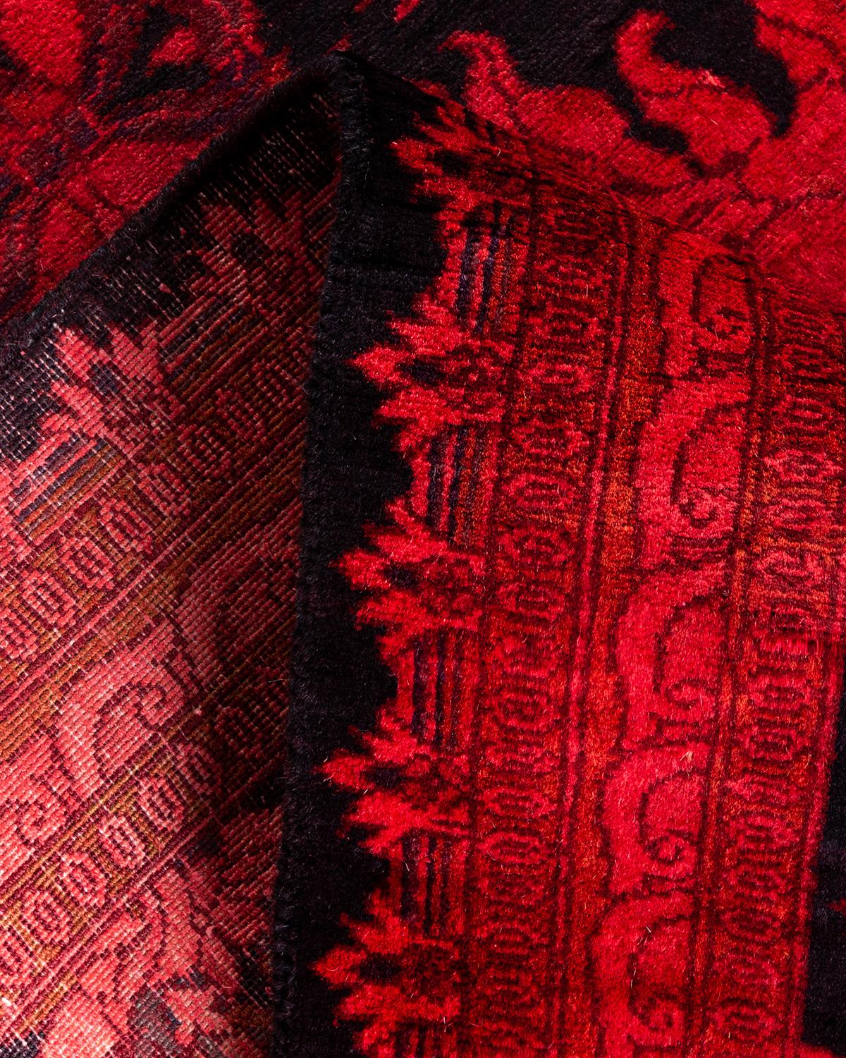Contemporary Overdyed Hand Knotted Wool Red Runner (Wolle) im Angebot