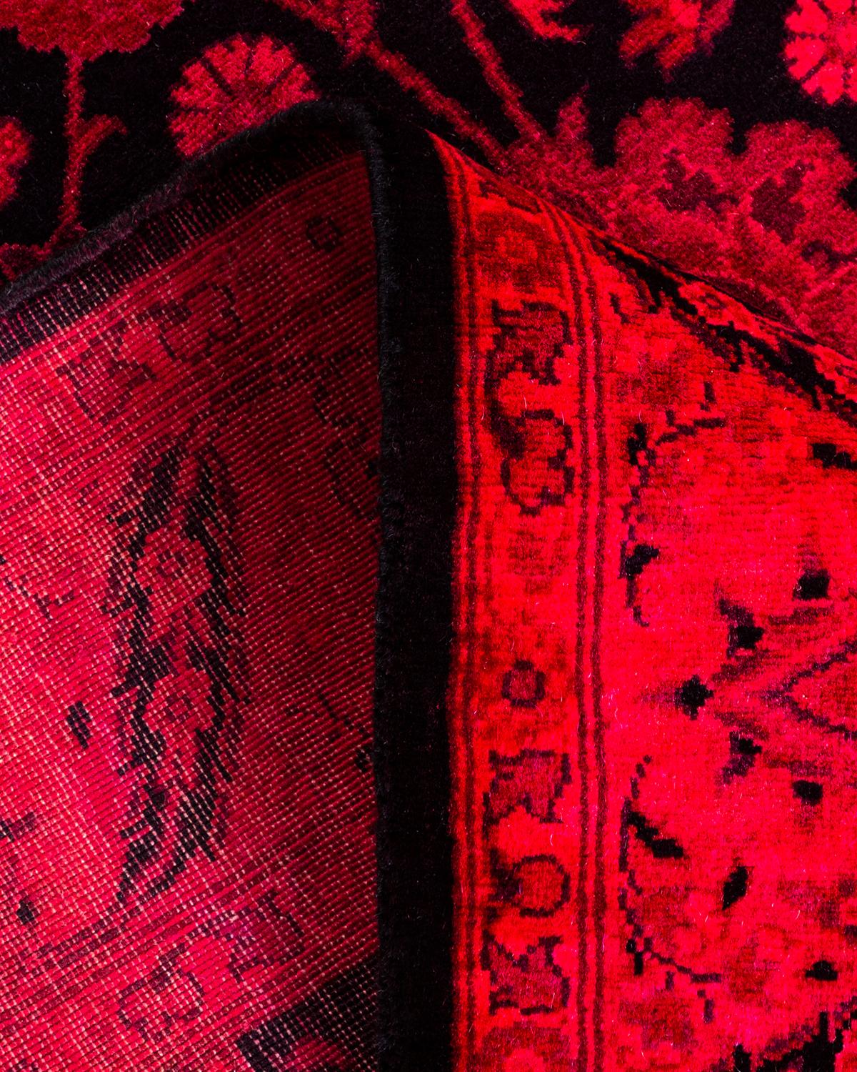 Contemporary Overdyed Hand Knotted Wool Red Runner (Wolle) im Angebot