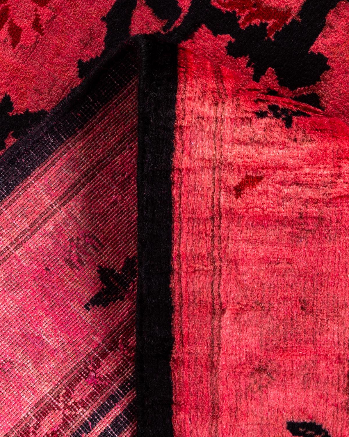 Contemporary Overdyed Hand Knotted Wool Red Runner (Wolle) im Angebot