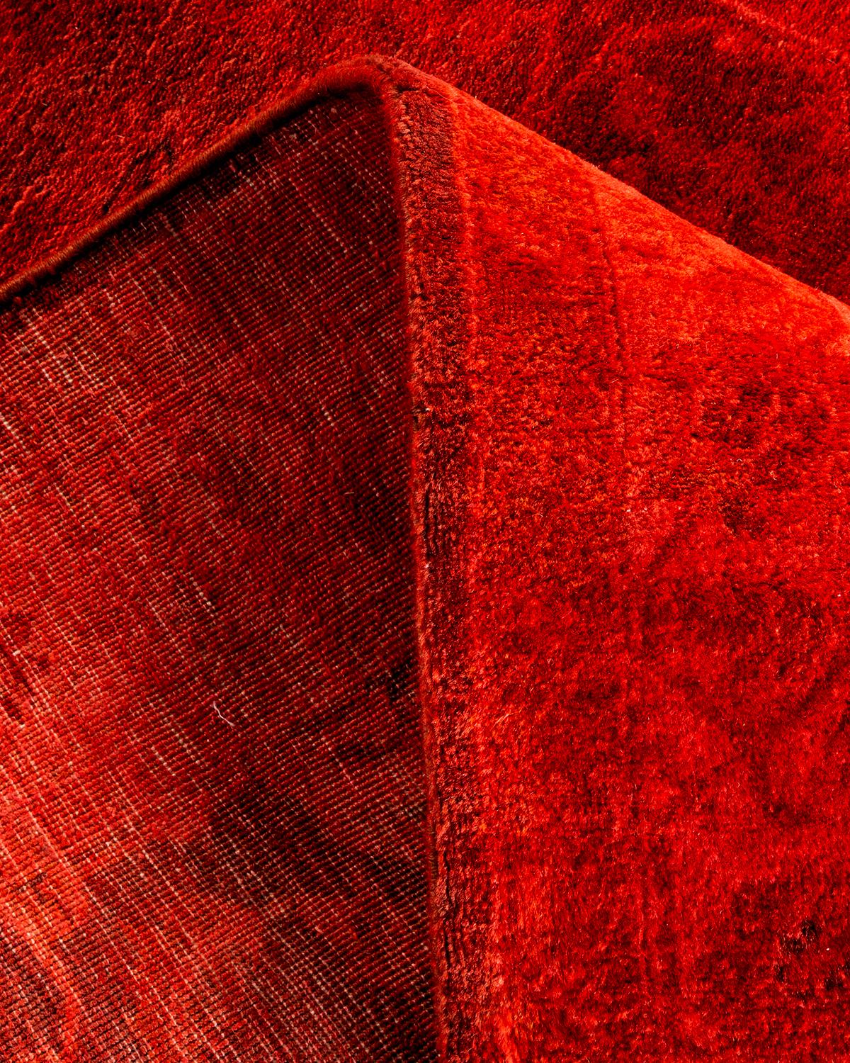 Contemporary Overdyed Hand Knotted Wool Red Runner (Wolle) im Angebot