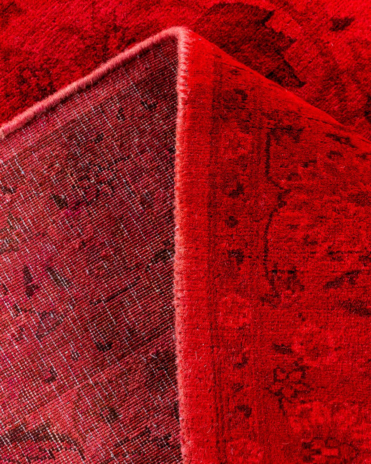 Contemporary Overdyed Hand Knotted Wool Red Runner (Wolle) im Angebot