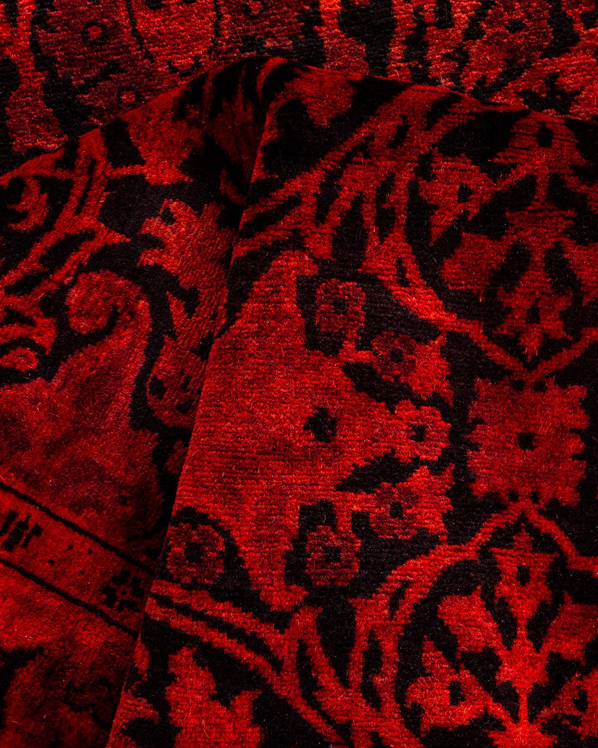 Contemporary Overdyed Hand Knotted Wool Red Runner im Angebot 1