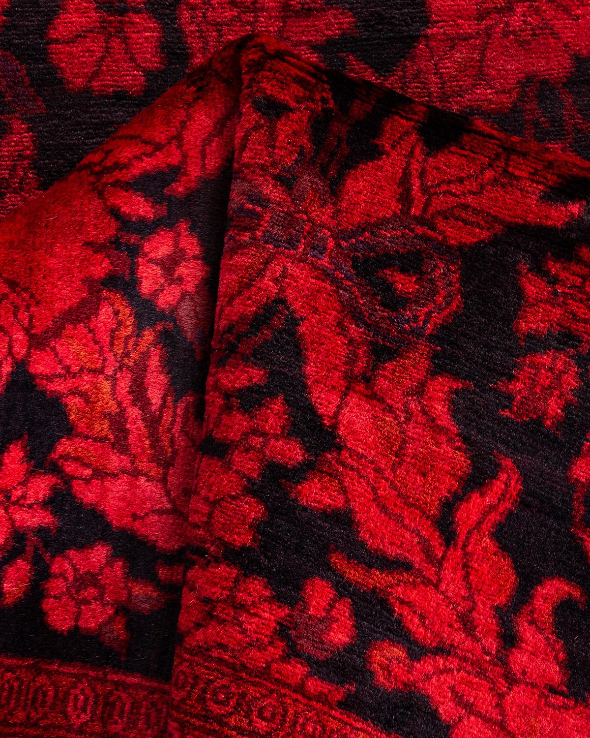 Contemporary Overdyed Hand Knotted Wool Red Runner im Angebot 1