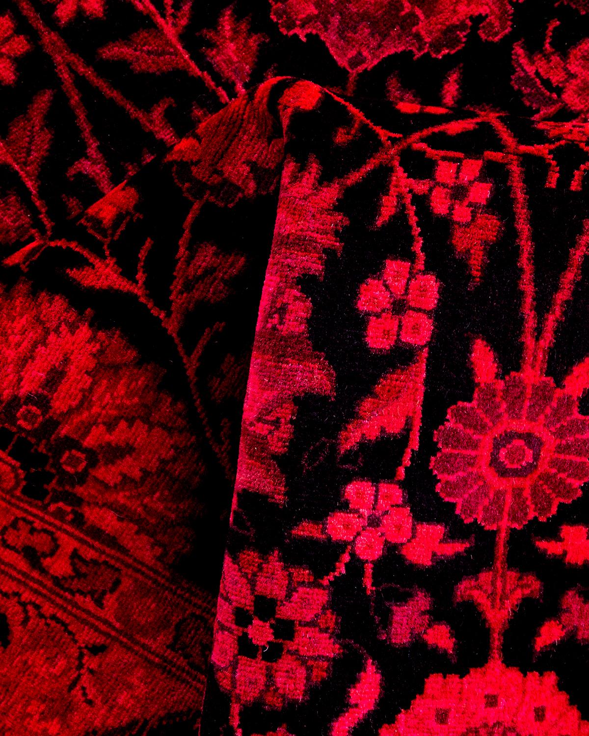 Contemporary Overdyed Hand Knotted Wool Red Runner im Angebot 1