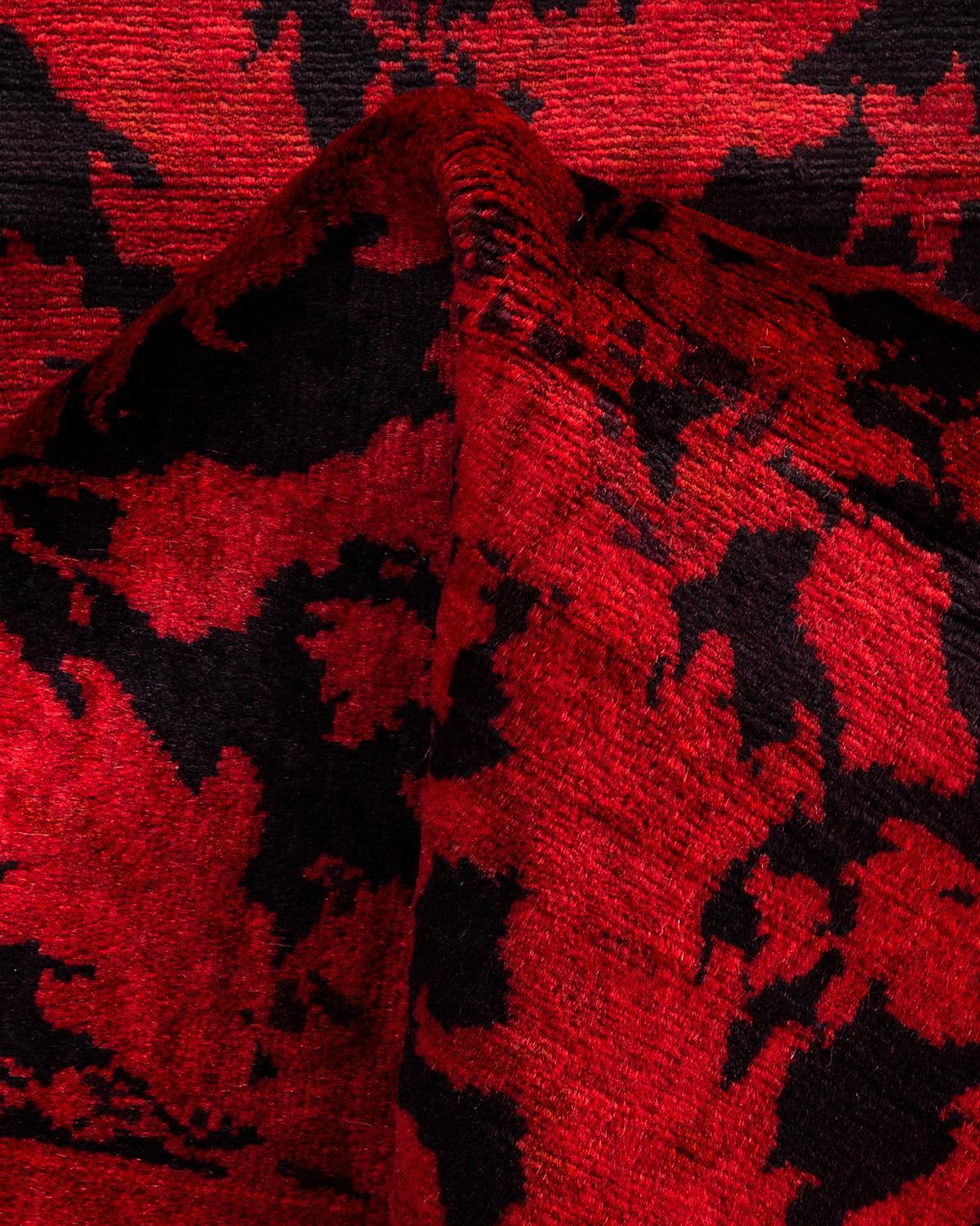 Contemporary Overdyed Hand Knotted Wool Red Runner im Angebot 1