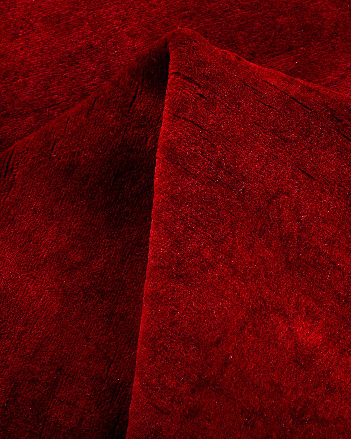 Contemporary Overdyed Hand Knotted Wool Red Runner For Sale 3