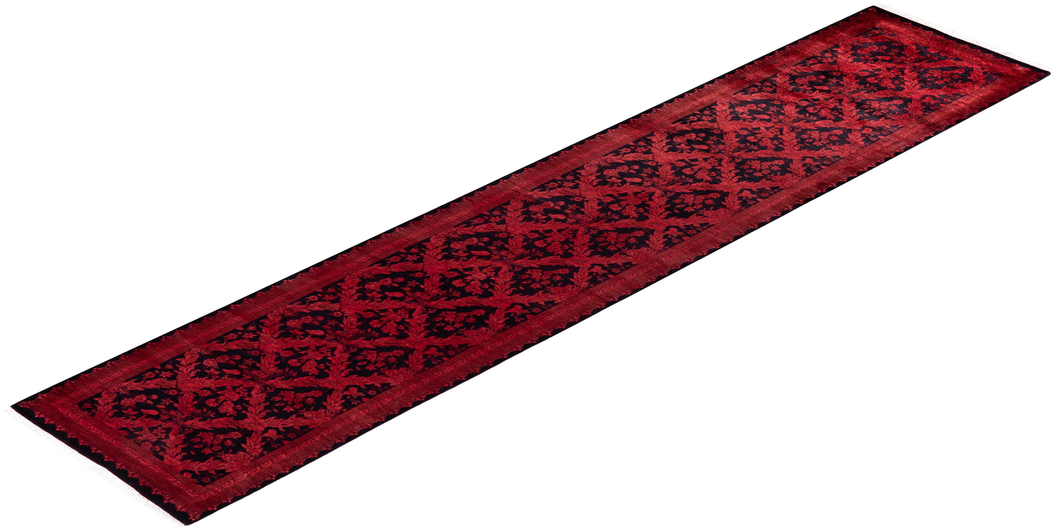 Contemporary Overdyed Hand Knotted Wool Red Runner im Angebot 2