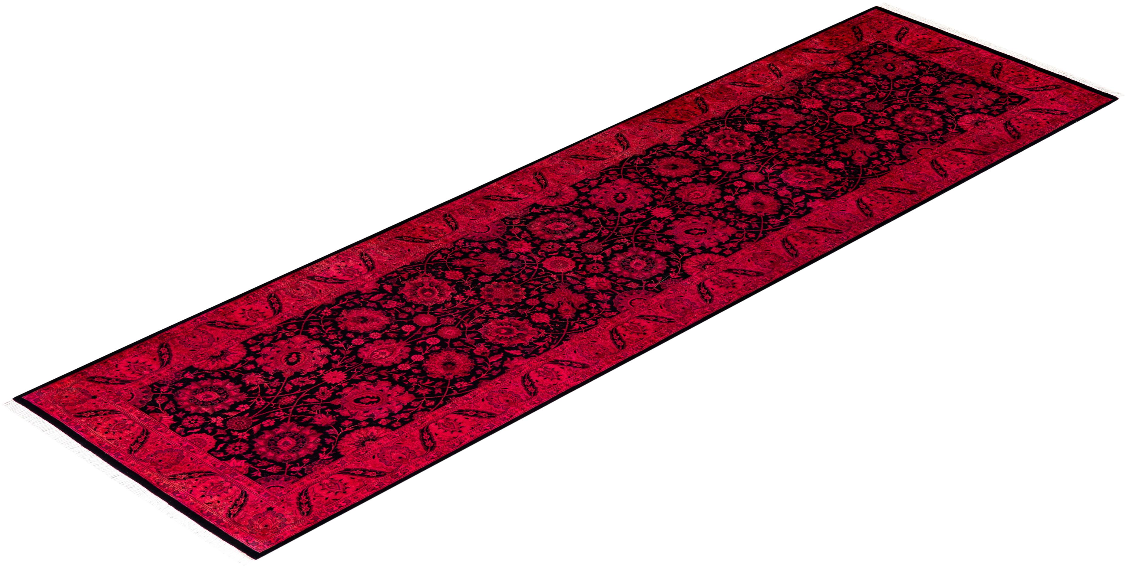 Contemporary Overdyed Hand Knotted Wool Red Runner im Angebot 2