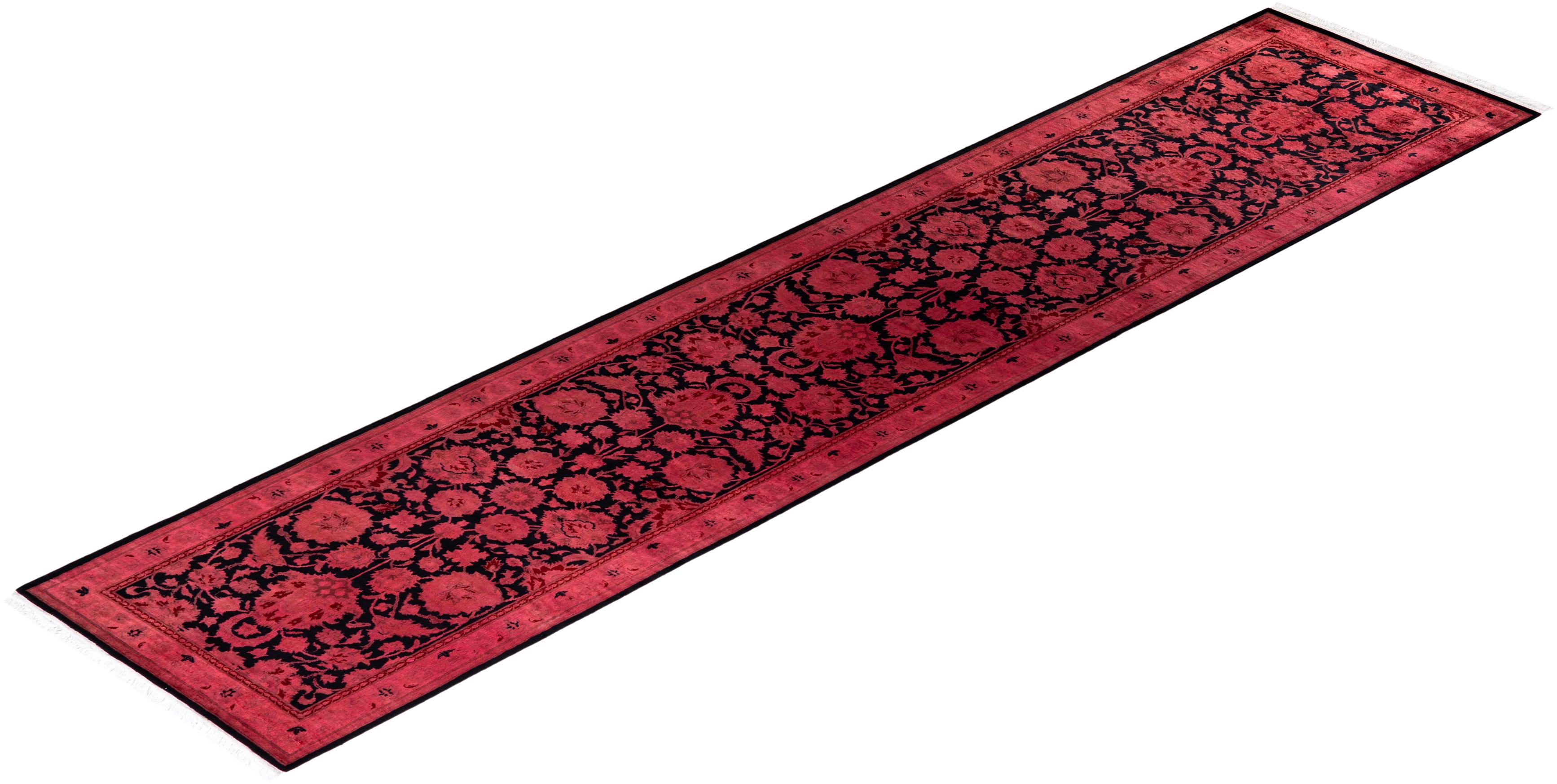 Contemporary Overdyed Hand Knotted Wool Red Runner im Angebot 2