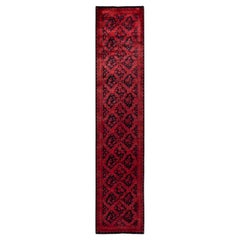 Contemporary Overdyed Hand Knotted Wool Red Runner