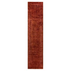 Contemporary Overdyed Hand Knotted Wool Red Runner