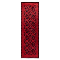 Traves de Mesa Contemporáneo Overdyed Hand Knotted Lana Rojo
